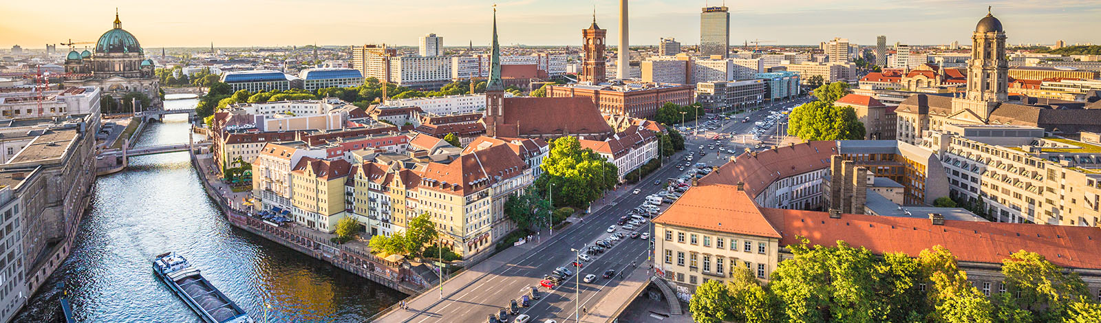 An aerial view of the skyline of Berlin