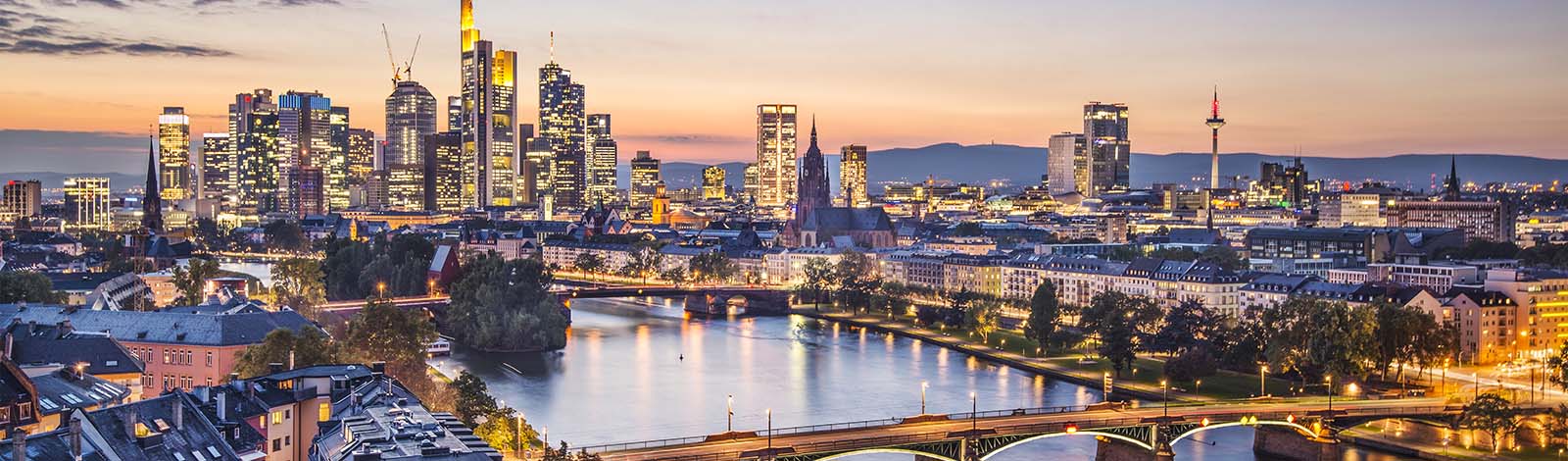 View of the financial district in Frankfurt, from the river