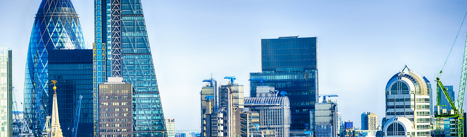 View of the London skyline, bright blue