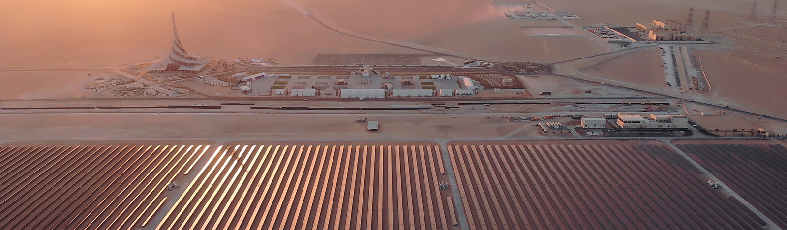 An aerial view of a solar farm in the UAE